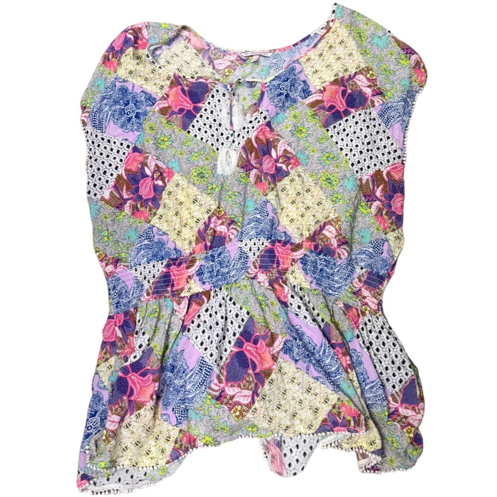 Victoria's Secret Bohemian Patchwork Tassel Kimono Cover Up Women XL Beach Chic